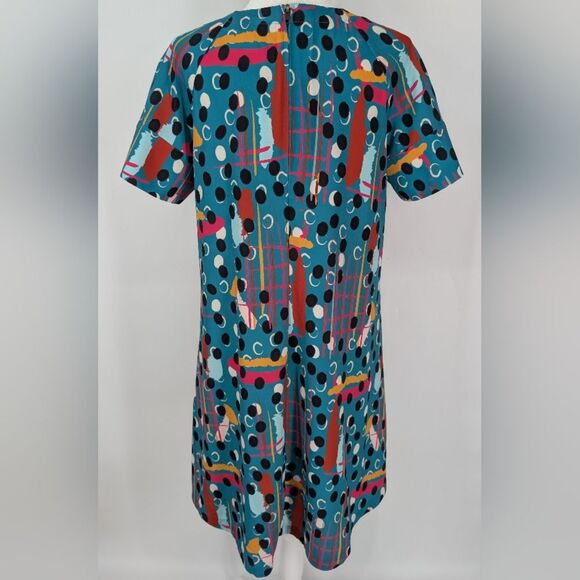 CROSBY by Mollie Burch Teal Pink Black Abstract Polka Dot Artsy Whit Dress Small - Picture 3 of 5